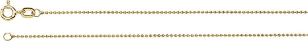 1mm 14k Yellow Gold Solid Bead Chain, 7"
