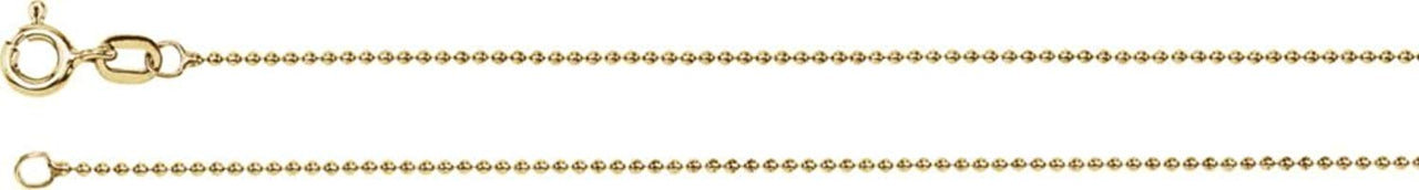 1mm 14k Yellow Gold Solid Bead Chain, 7"