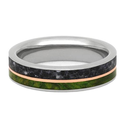 The Men's Jewelry Store (Unisex Jewelry) Peridot Box Elder Burl Wood, Concrete, Copper 5mm Titanium Comfort-Fit Wedding Band