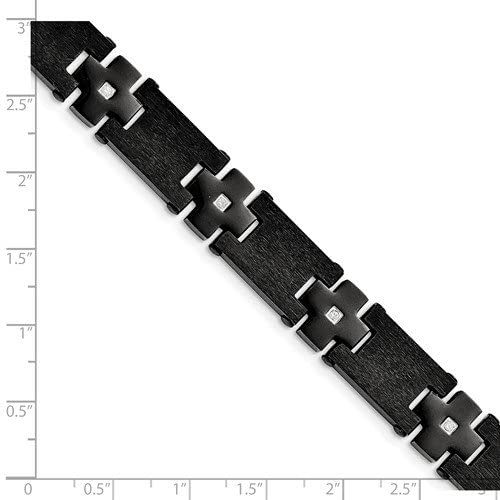 Men's Brushed Stainless Steel, Black IP with CZ Bracelet, 8.25 Inches