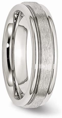Stainless Steel 6mm Matte and Polished Comfort-Fit Band, Size 8.5