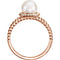 White Freshwater Cultured Pearl Diamond Halo 14k Rose Gold Ring (7-7.5 MM) (1/8 Ctw, Color G-H, Clarity I1)