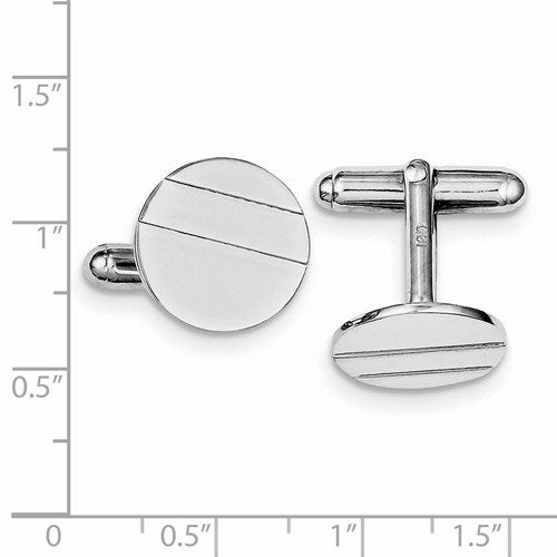 Rhodium-Plated Sterling Silver Circle Cuff Links, 15MM