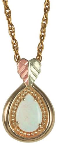 Opal Teardrop Pendant Necklace, 10k Yellow Gold, 12k Green and Rose Gold Black Hills Gold Motif, 18''