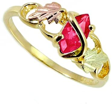 Lab Created Ruby Marquise Wrap Ring, 10k Yellow Gold, 12k Pink and Green Gold Black Hills Gold Motif