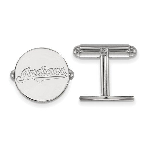 Rhodium-Plated Sterling Silver MLB Cleveland Indians Round Cuff Links, 15MM