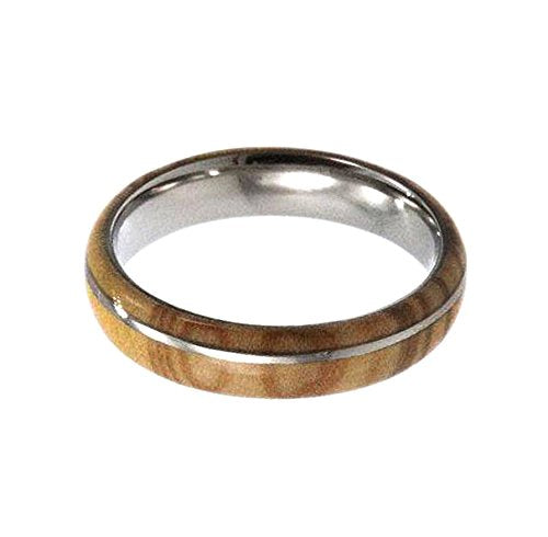 Olive Wood, Titanium Pinstripe 6mm Comfort Fit Titanium Wedding Band, Size 10