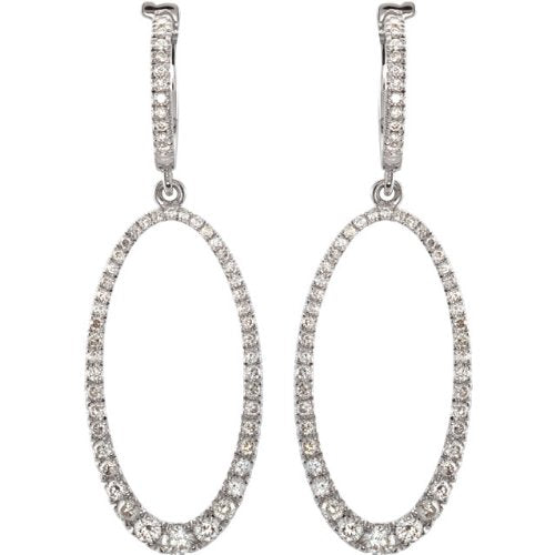 Diamond Oval Silhouette Earrings, 14k White Gold (1 1/4 Ctw, Color H-I, Clarity I1)