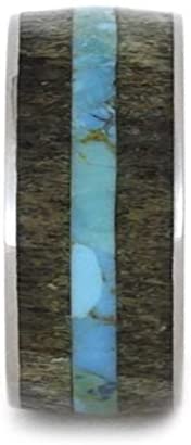 Turquoise Pinstripe, Deer Antler 8mm Comfort-Fit Titanium Band, Size 6.5