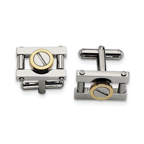 Yellow IP-Plated Stainless Steel Rectangle Cuff Links, 11X19MM