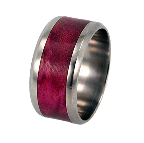 Magenta Box Elder Burl Wood Inlay 8mm Comfort Fit Titanium Wedding Band, Size 10