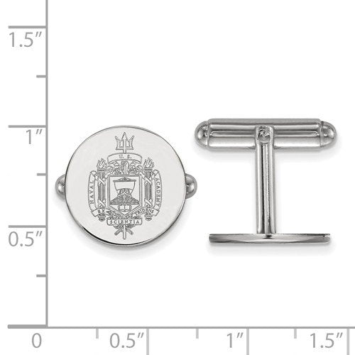 Rhodium-Plated Sterling Silver Navy Crest Bullet Back round Cuff links, 15MM