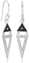 Black and White CZ Triangle Drop Rhodium Plated Sterling Silver Earrings