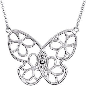 Diamond Butterfly Sterling Silver Pendant Necklace, 18" (.08 Cttw)