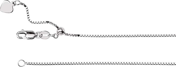 1mm 14k White Gold Adjustable Box Chain, 22"