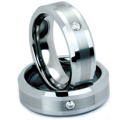 Tungsten Brushed Satin CZ Comfort Fit Band