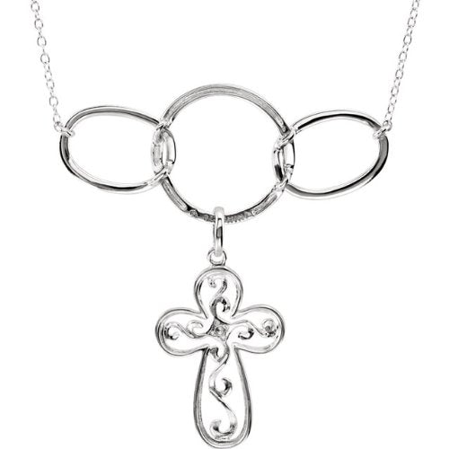 Filigree Cross 'Joined Together in Christ' Circle Rhodium-Plate Sterling Silver Necklace, 18"