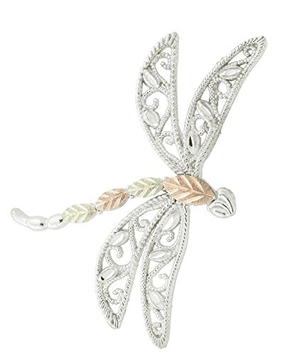 Filigree Dragonfly Pendant Necklace, Sterling Silver, 12k Green Gold, 12k Rose Gold Black Hills Gold, 18''