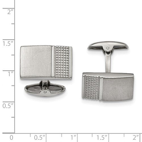 Stainless Steel Satin-Brushed, Textured Rectangle Cuff Links