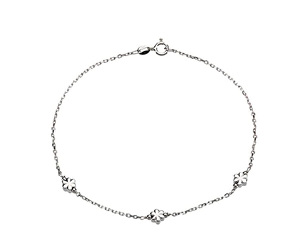 Sterling Silver Flower Ankle Bracelet,10''