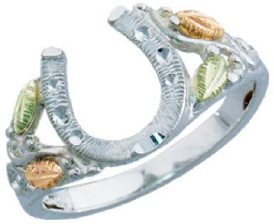 Horseshoe Ring, Sterling Silver, 12k Green and Rose Gold Black Hills Gold Motif, Size 9