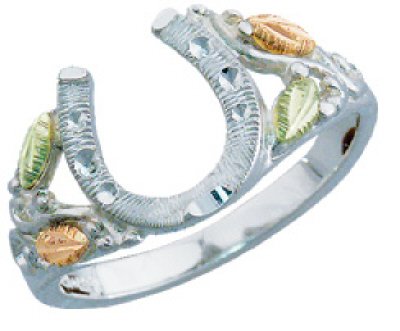 Horseshoe Ring, Sterling Silver, 12k Green and Rose Gold Black Hills Gold Motif