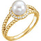 White Freshwater Cultured Pearl Diamond Halo 14k Yellow Gold Ring (7-7.5 MM) (Color G-H, Clarity I1)