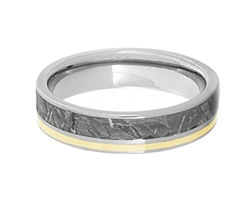 Gibeon Meteorite, 14k Yellow Gold Stripe 5.5mm Titanium Comfort-Fit Ring