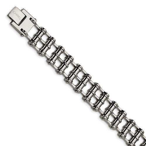 Men's Polished Stainless Steel 14mm Roller Bracelet, 8.5"