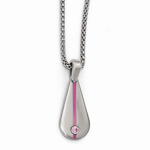 Edward Mirell Titanium Pink Anodized with Pink Sapphire Teardrop Pendant Necklace, 16"-18"