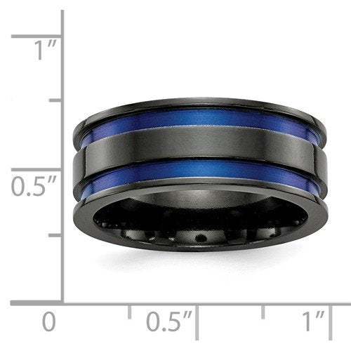 Edward Mirell Black Titanium Grooved Blue Anodized 8.5mm Band