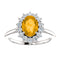 Citrine and Diamond Halo 14k White OR Yellow Gold Ring, Size 7