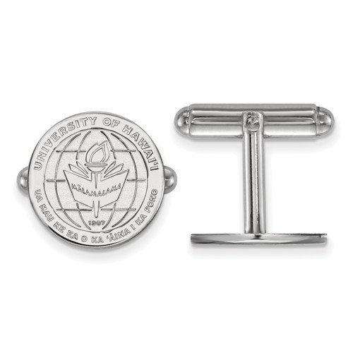 Rhodium-Plated Sterling Silver, The University of Hawai'i, Crest Cuff Links, 15MM