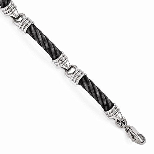 Men's Signature Cable Collection Gray Titanium and Stainless Steel 4mm Cable Link Bracelet, 8"