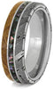 Whiskey Barrel Oak Wood, Seymchan Meteorite, Crushed Abalone 6.5mm Comfort-Fit Titanium Band, Size 7.75