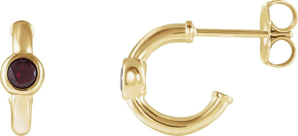 Mozambique Garnet J-Hoop Earrings, 14k Yellow Gold