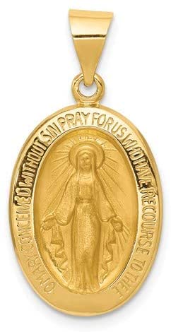 14k Yellow Gold Satin Miraculous Medal Pendant (21X14 MM)