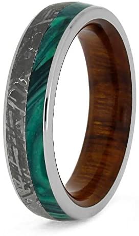 The Men's Jewelry Store (Unisex Jewelry) Gibeon Meteorite, Malachite, Titanium 5.5mm Comfort-Fit Ironwood Sleeve Band, Size 15.5