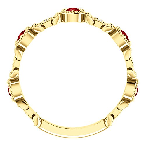 Chatham Created Ruby and Diamond Vintage-Style Ring, 14k Yellow Gold (0.03 Ctw, G-H Color, I1 Clarity)