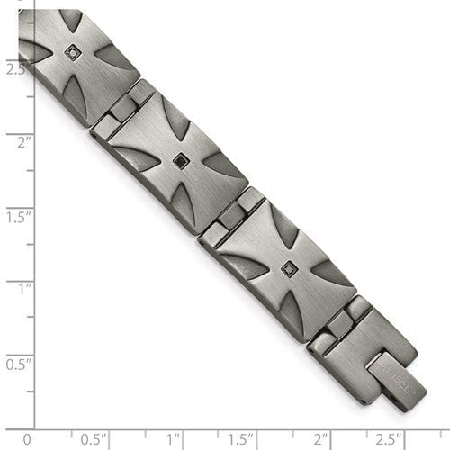 Men's Matte Stainless Steel Black Diamond Iron Cross Link Bracelet, 8.5 Inches (.10 Ctw)
