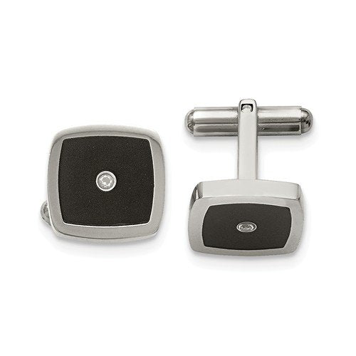 Stainless Steel Polished Enameled Cubic Zirconia Square Cuff Links