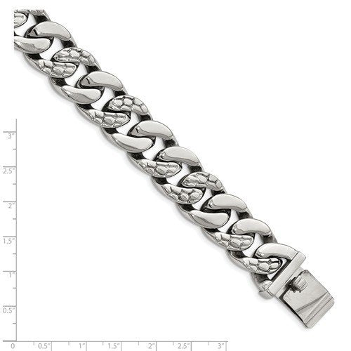 Men's Polished Stainless Steel Textured Link Bracelet 8.5"