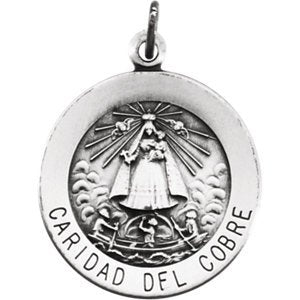 Sterling Silver Round Caridad del Cobre Medal Necklace, 18" (18.25 MM)