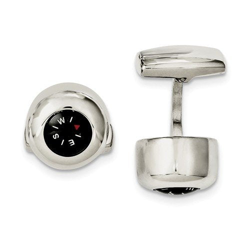 Stainless Steel Functional Compass Round Cuff Links, 12MM