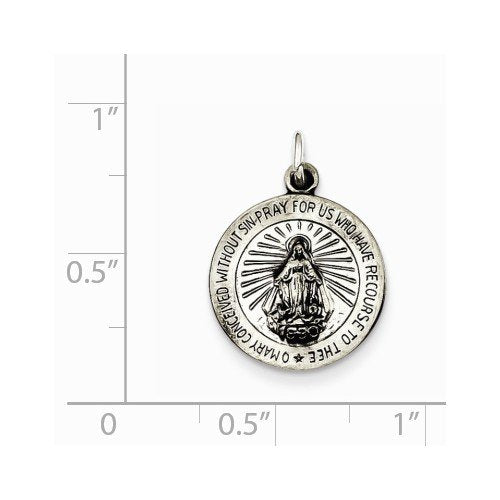 Sterling Silver Antiqued Miraculous Medal (22X14MM)