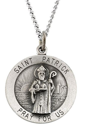 Sterling Silver Round St. Patrick Necklace, 18" (15MM)