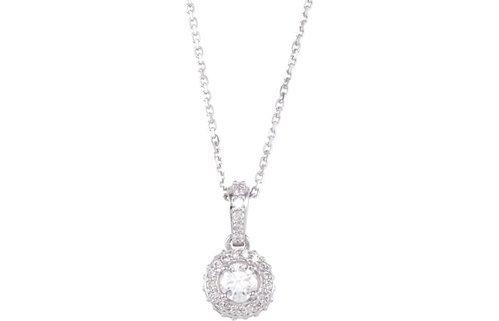 Diamond Halo Necklace, Rhodium-Plated 14k White Gold, 18" (0.5 Ctw, Color G-H, Clarity I1)