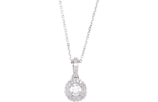 Diamond Halo Necklace, Rhodium-Plated 14k White Gold, 18" (0.5 Ctw, Color G-H, Clarity I1)