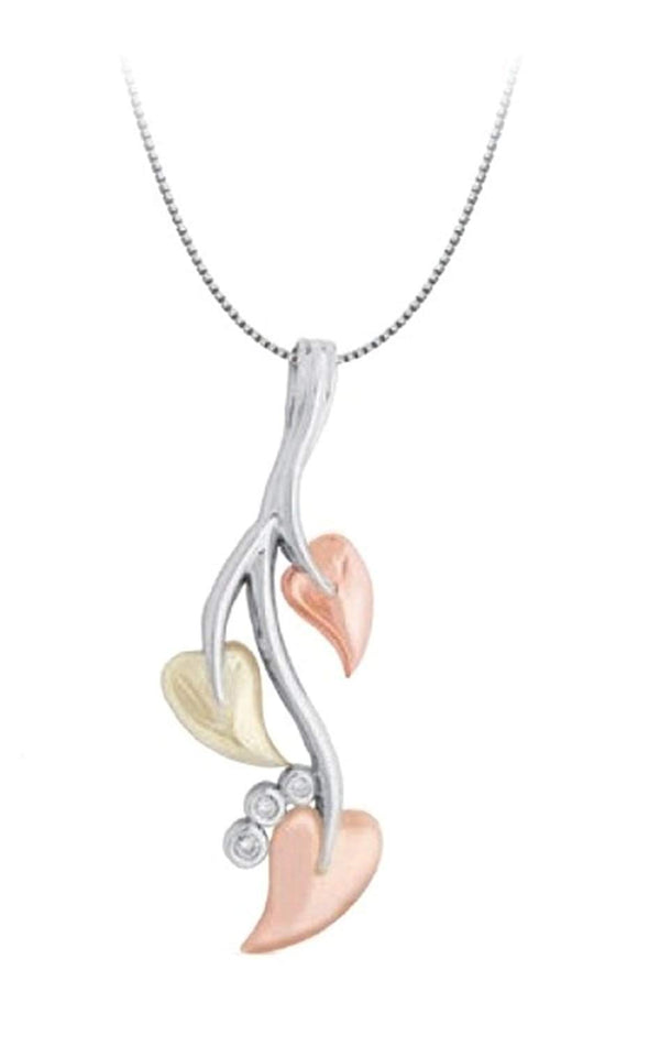 Graceful Diamond and Heart Pendant Necklace, Rhodium Plated Sterling Silver, 10k Green and Rose Gold, 18" to 22" (0.65 Ctw)