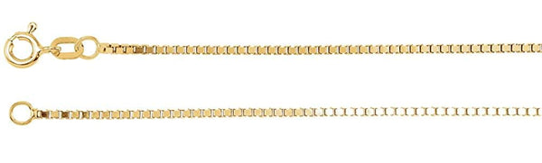 1.3mm 14k Yellow Gold Solid Box Chain Bracelet, 7"